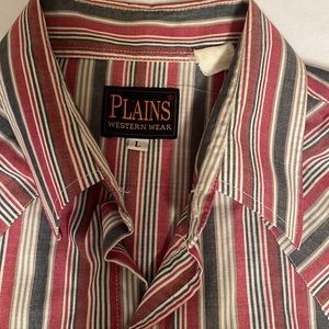 Plains Western Pearl button shirt Men's Large dress‎ shirt gray cream pink/mauve